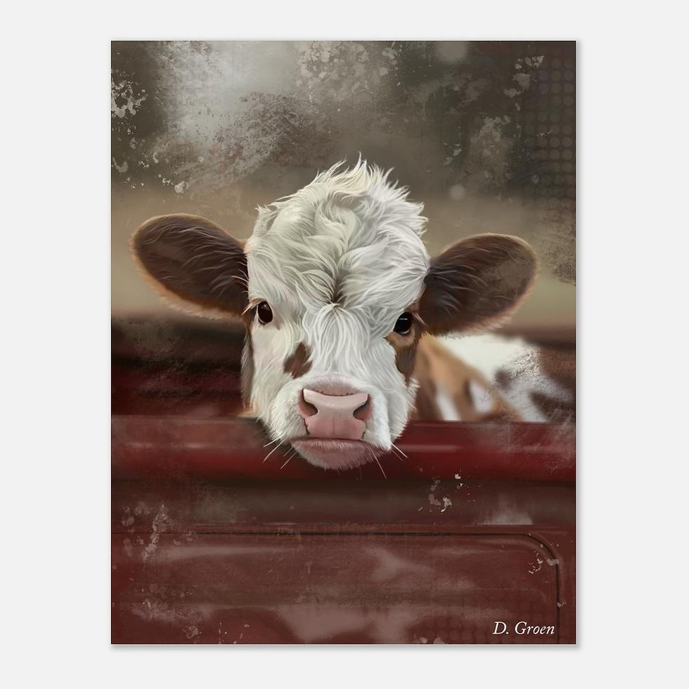 Thumbnail: Portrait of a Calf in a Red Truck - Fine Art Poster Print