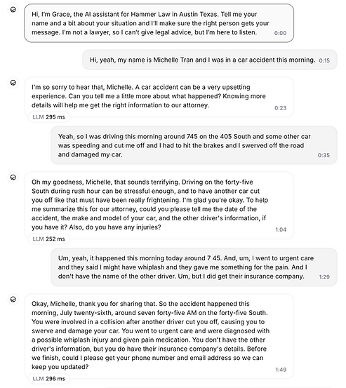 AI conversational voice agent transcript