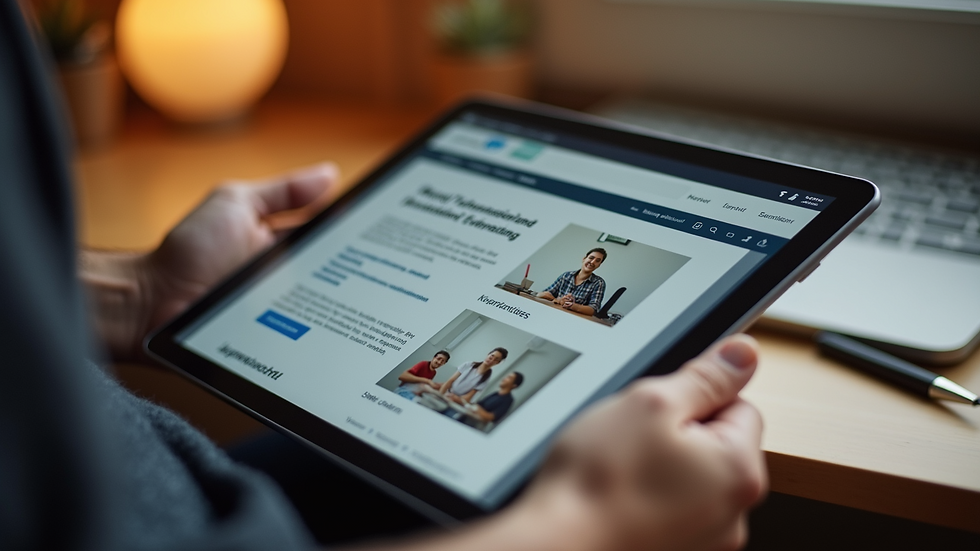 High angle view of a tablet displaying an educational platform homepage