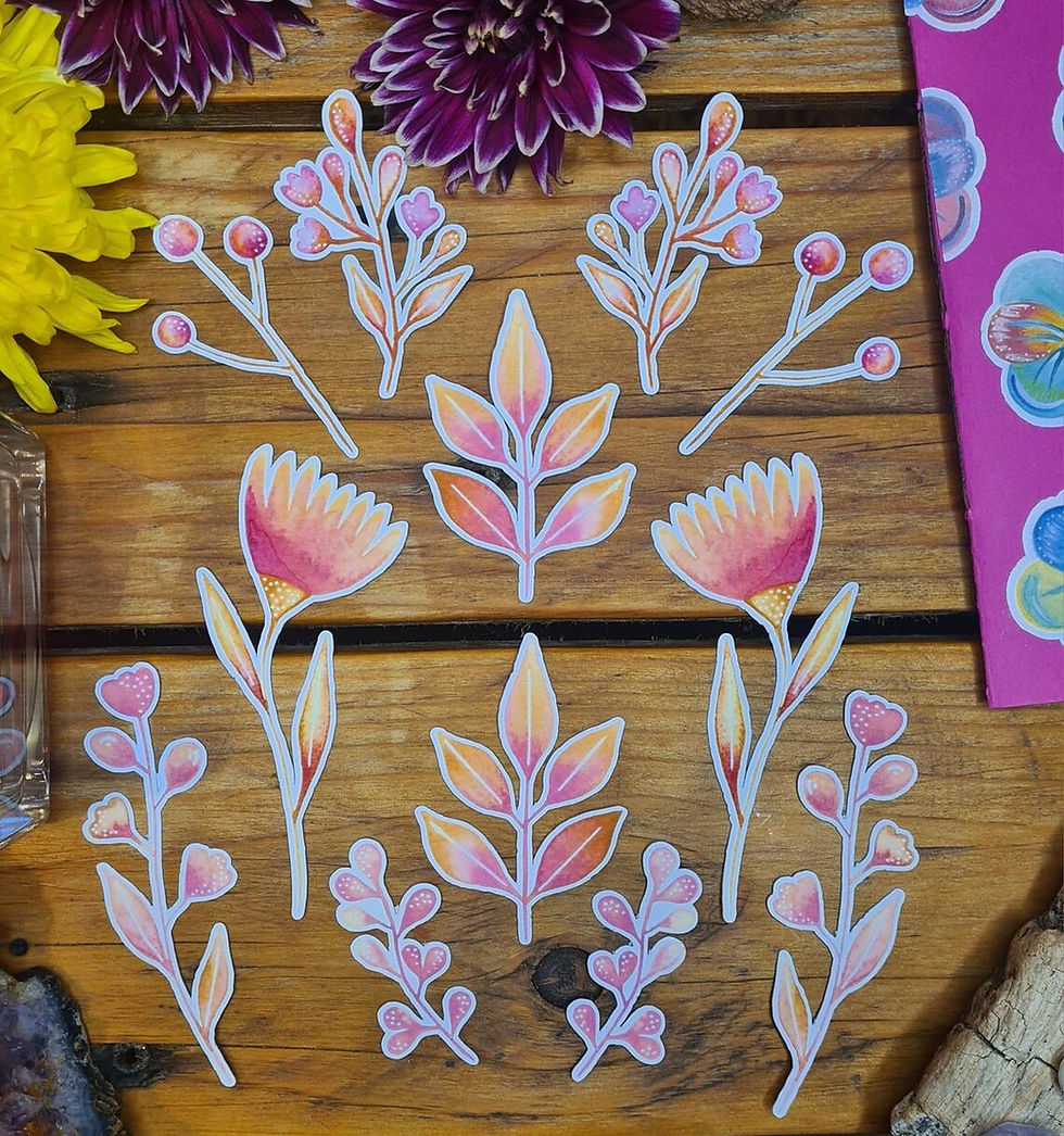 Thumbnail: Pink and orange flowers journal kit - Die cut nature journal decor - ephemera