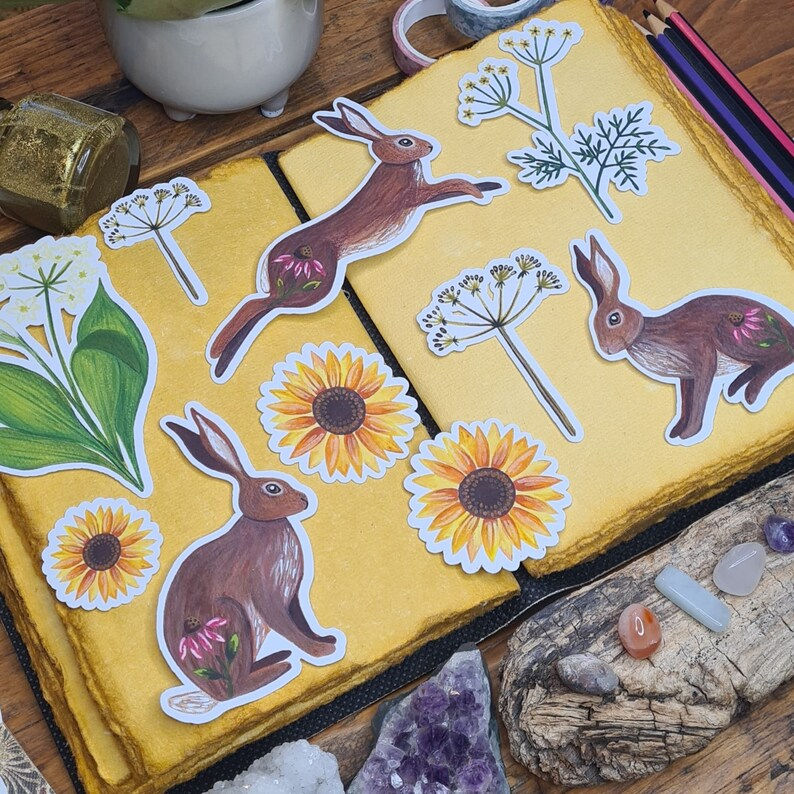 Thumbnail: Hare journal kit - Die cut nature journal decor - Brown hare ephemera