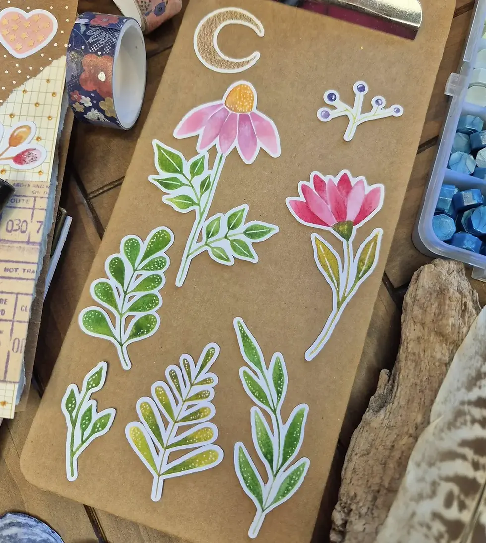 Thumbnail: Journal flower and moon kit - Fussy cut flowers - Cardmaking supplies - Floral
