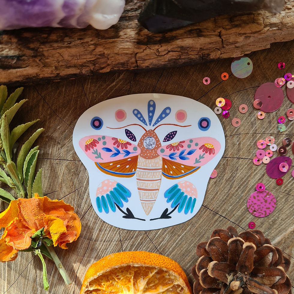 Thumbnail: Floral Moth illustrated vinyl sticker - journal sticker - laptop sticker - bottl