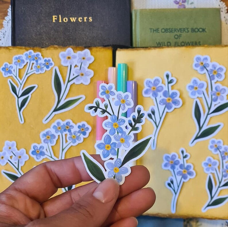 Thumbnail: Forget me not journal kit - Die cut flower cut outs - illustrated ephemera