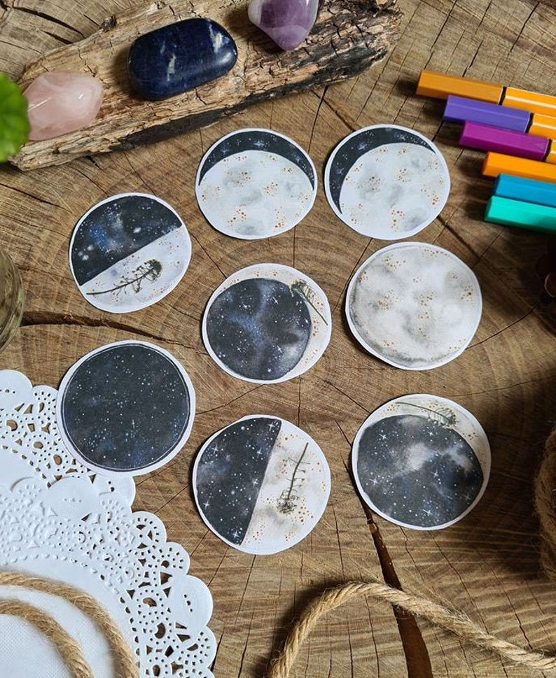 Thumbnail: Moon phases planner stickers - Biodegradable - lunar cycle - moon -  wildflower