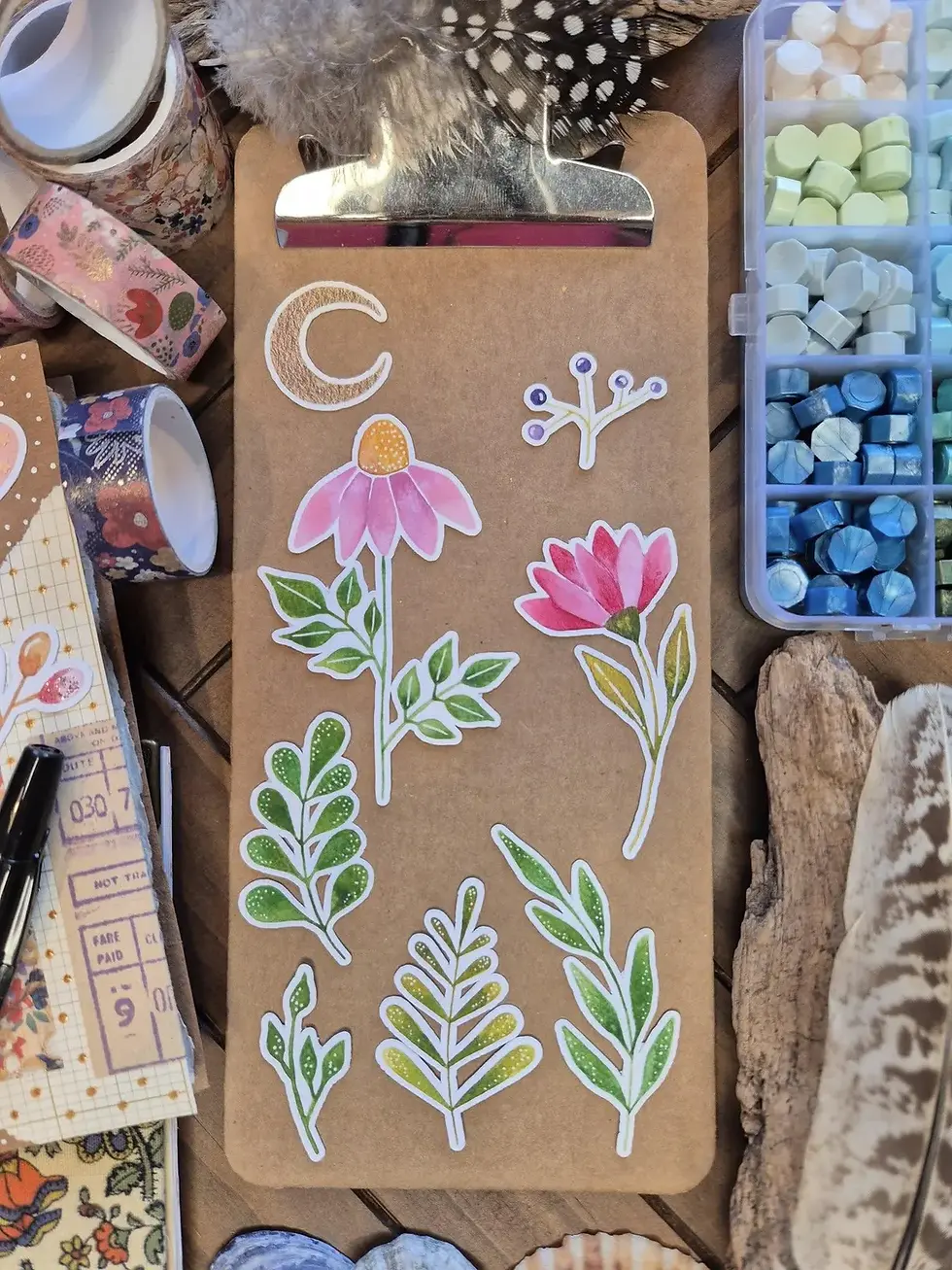 Thumbnail: Journal flower and moon kit - Fussy cut flowers - Cardmaking supplies - Floral
