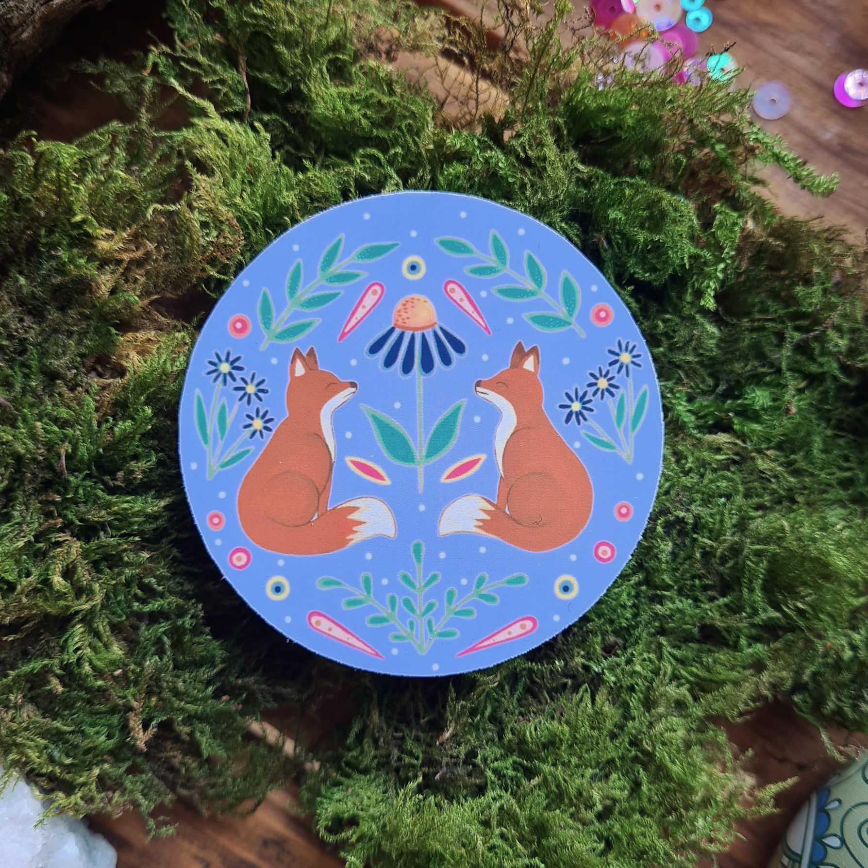 Folk foxes sticker - Moon sticker - laptop sticker - bottle vinyl - bumper stick