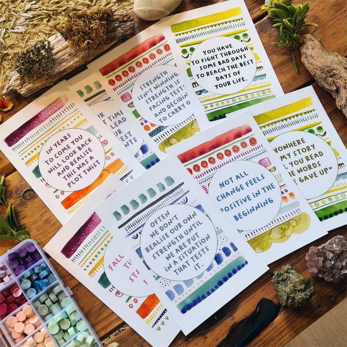 Strength affirmation cards - Positive quote - Abstract postcards - Inspirational