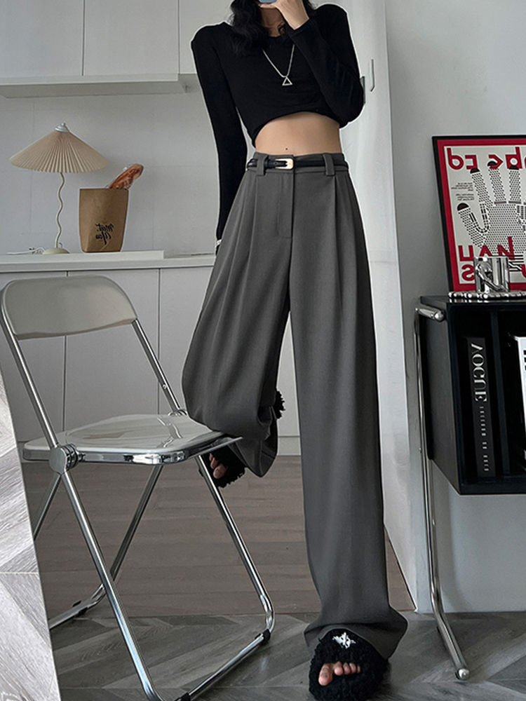 Thumbnail: 2025 Fall Winter Elegant Gray Suits Pants for Women Office Lady High Waist Wide 