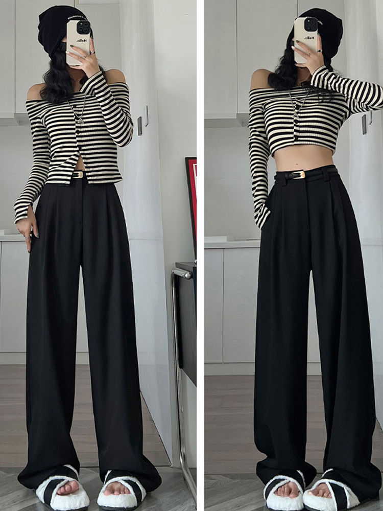 Thumbnail: 2025 Fall Winter Elegant Gray Suits Pants for Women Office Lady High Waist Wide 