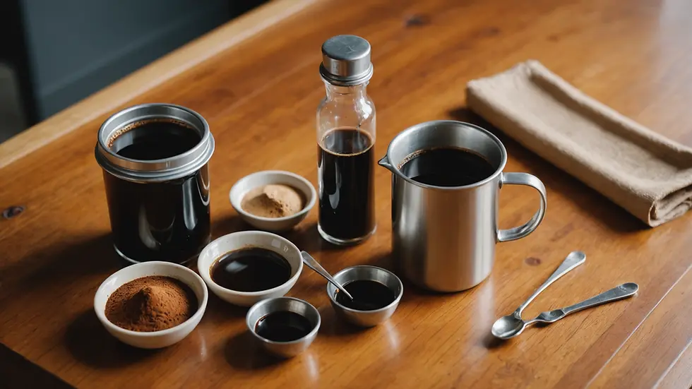 Close-up view of a coffee enema kit on a wooden countertop