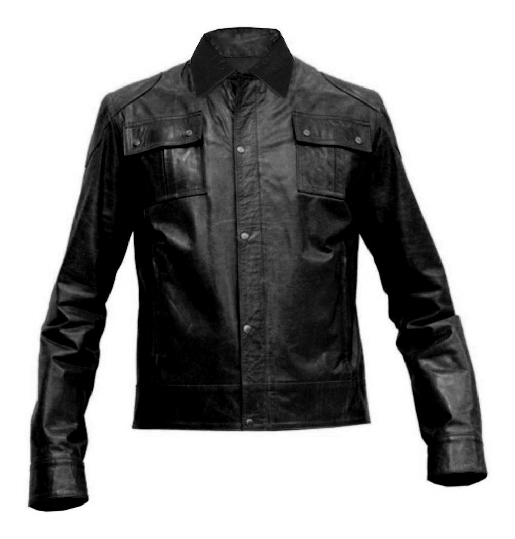 Neck leather jacket