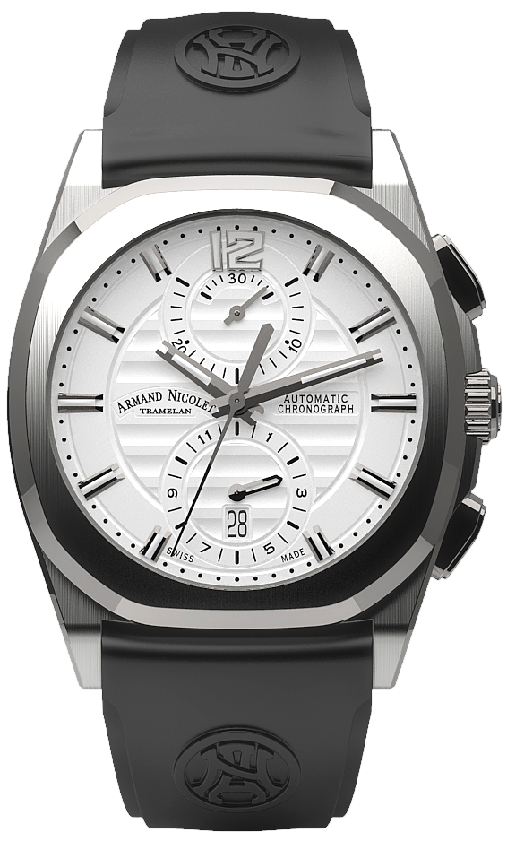 mechanical automatic silvered watch with black rubber strap