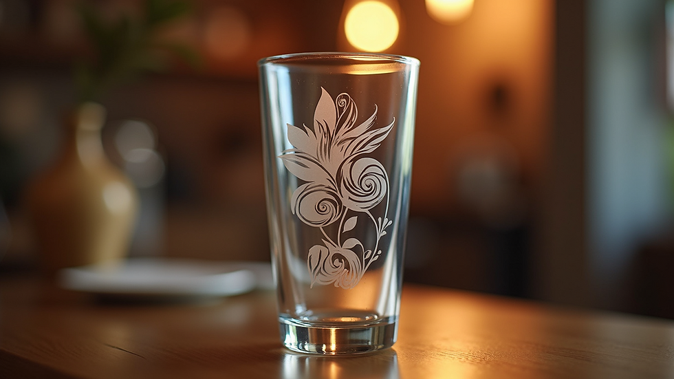 Close-up view of a personalized laser engraved tumbler with a floral design