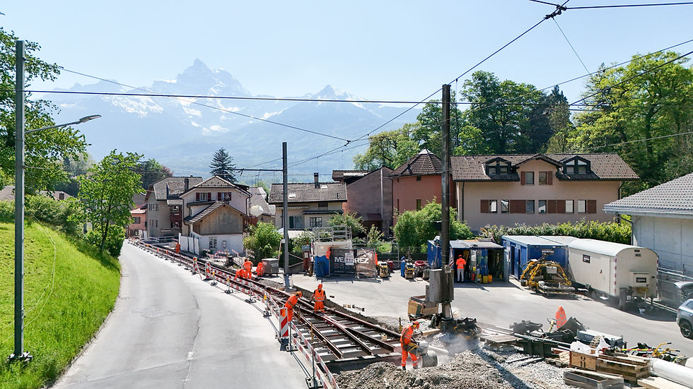 Bex (VD) : réfection de la voie du tramway mené en synergie entre voie ferrée et génie civil