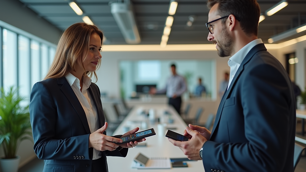 Eye-level view of a commercial representative presenting products to a client