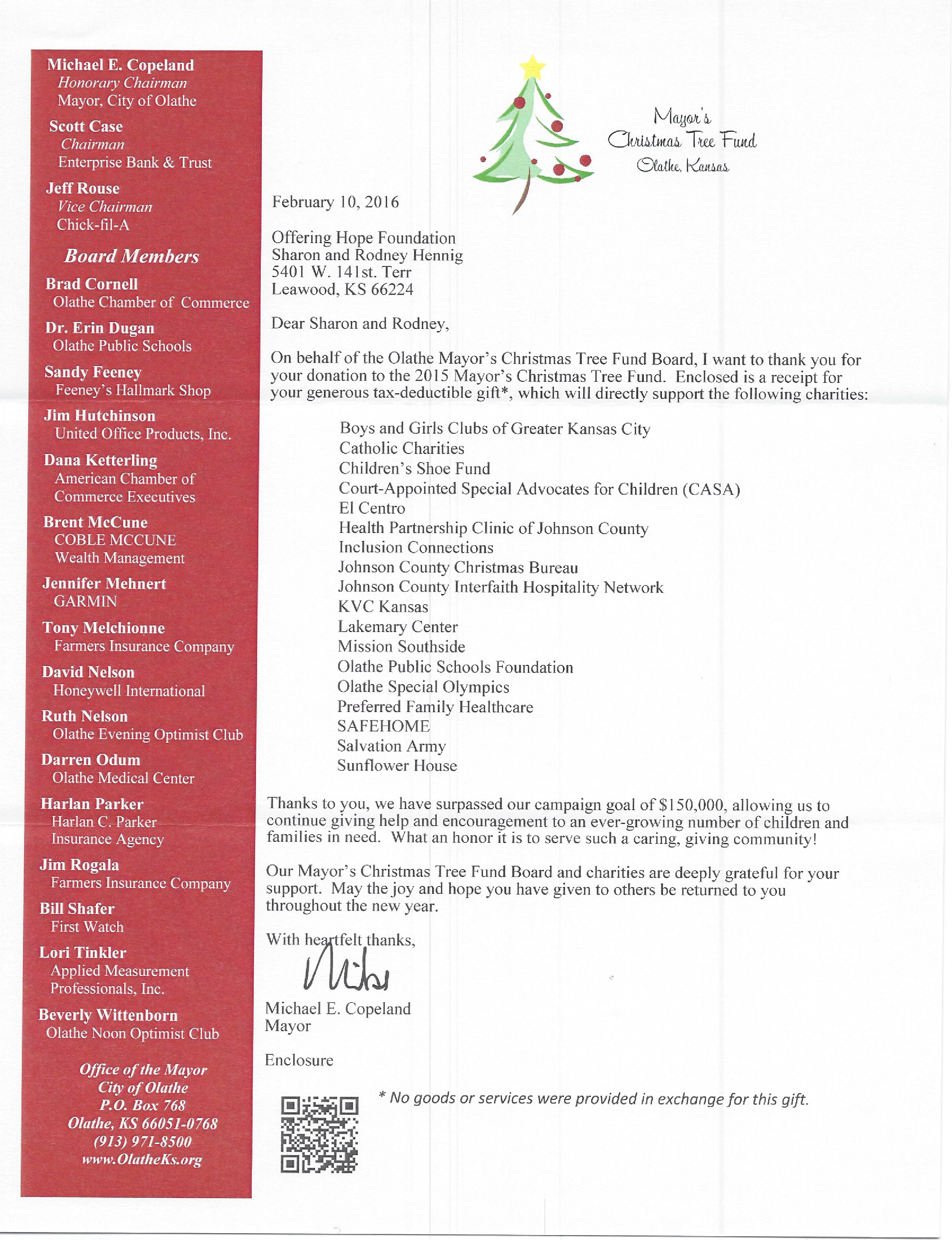 Olathe Mayor's Christmas Tree Fund