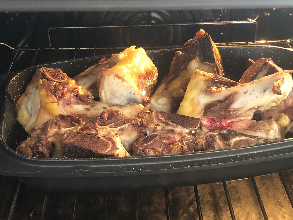 I like to roast my beef bones prior to making bone broth to intensify the flavour.