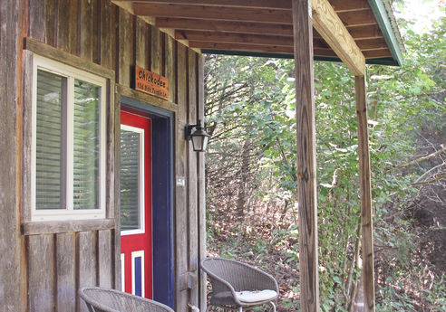 Front Door of Chickadee Cabin at Well Being Retreat Center