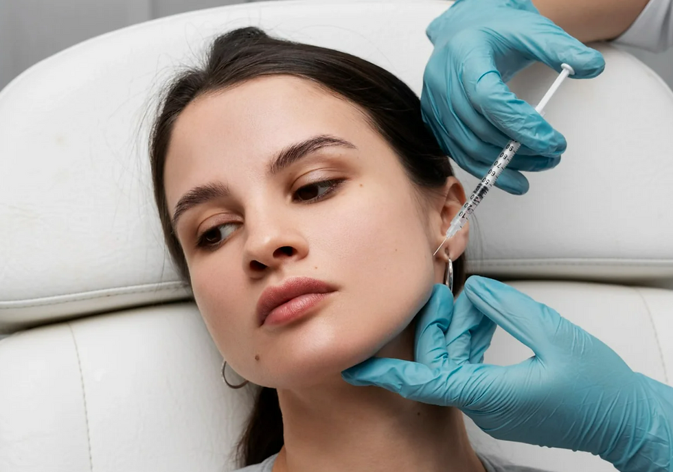 Maseter kasına botoks enjeksiyonu yapılan bir hastanın işlem görüntüsü.