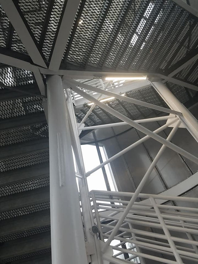 Jumbleled mess of a stairwell's innards. 