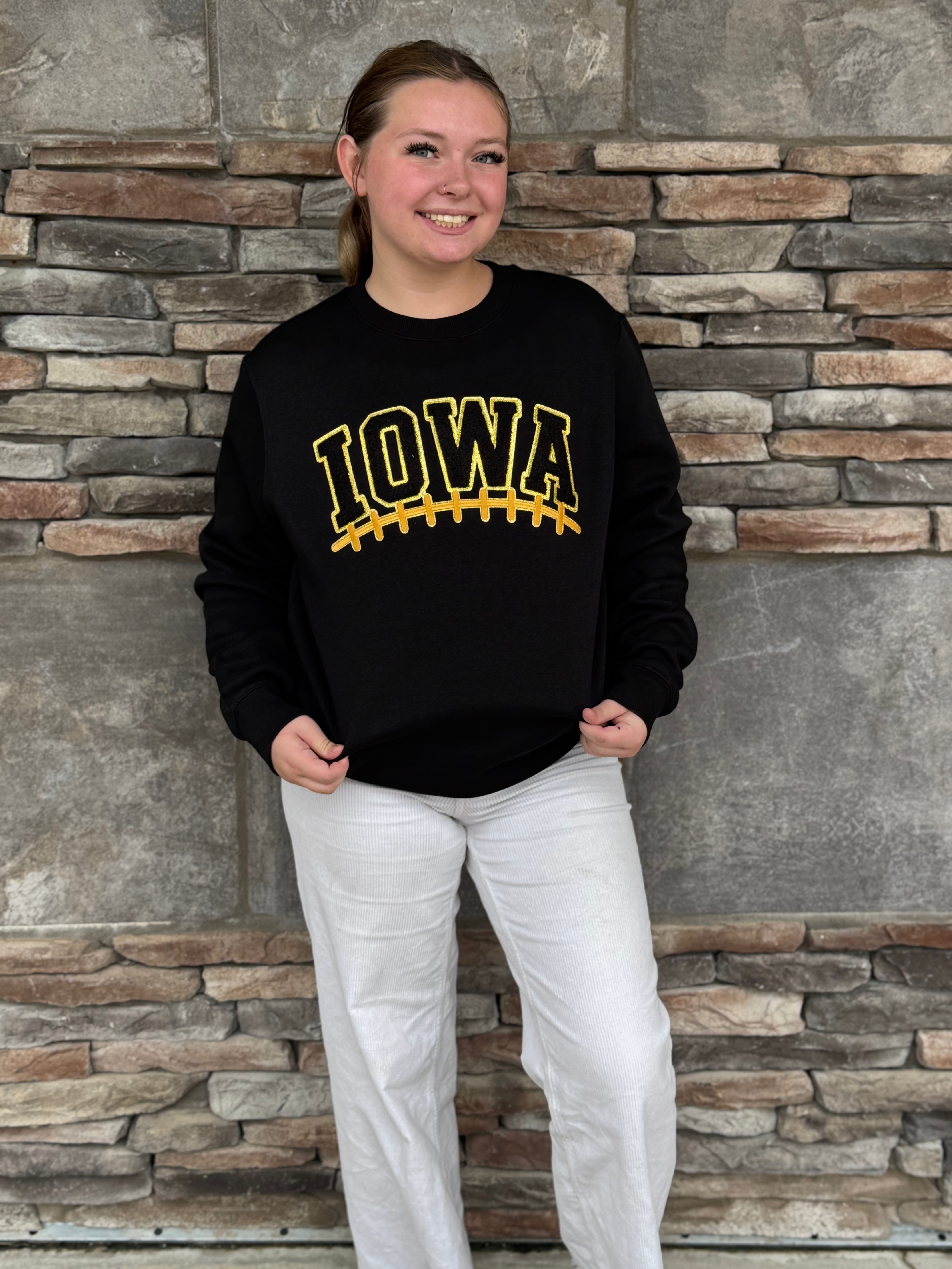 Iowa Sequin & Chenille Crewneck