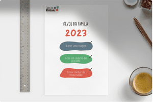 Alvos da Família 2023 – É um material digital pronto para impressão, onde como família podem preencher com ideias para compartilhar gentileza, versículo tema, lugares para conhecer, desejos, sonhos, que possuem para o novo ano.