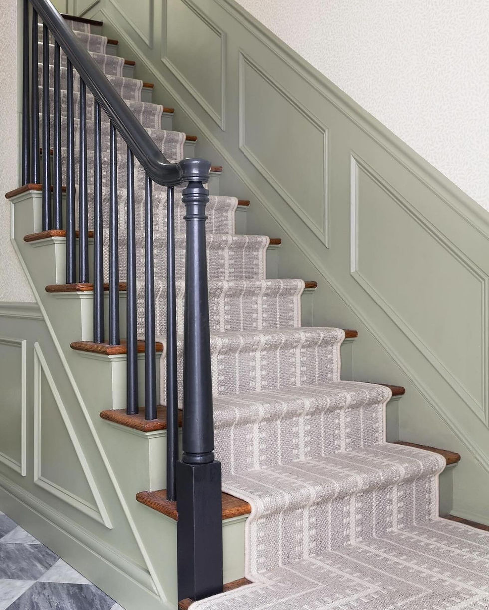 Stair runner colours, Staircase runner ideas, patterned carpet on stairs, stairs with carpet runner, rug runner on the stairs, herringbone stair runner, staircase carpet runner, neutral stair runner, stair runner on landing, modern stair runner, striped stair runner, stair carpet ideas