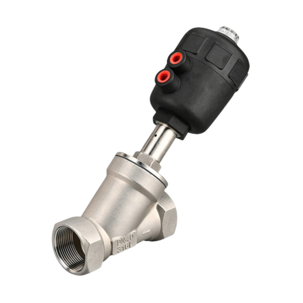 VÁLVULA ASIENTO INCLINADO TIPO "Y" INOX C-316 10 BAR NPT CON ACTUADOR SIMPLE