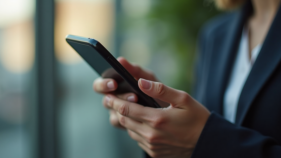 Close-up of a mobile phone showing a contact form with simple fields