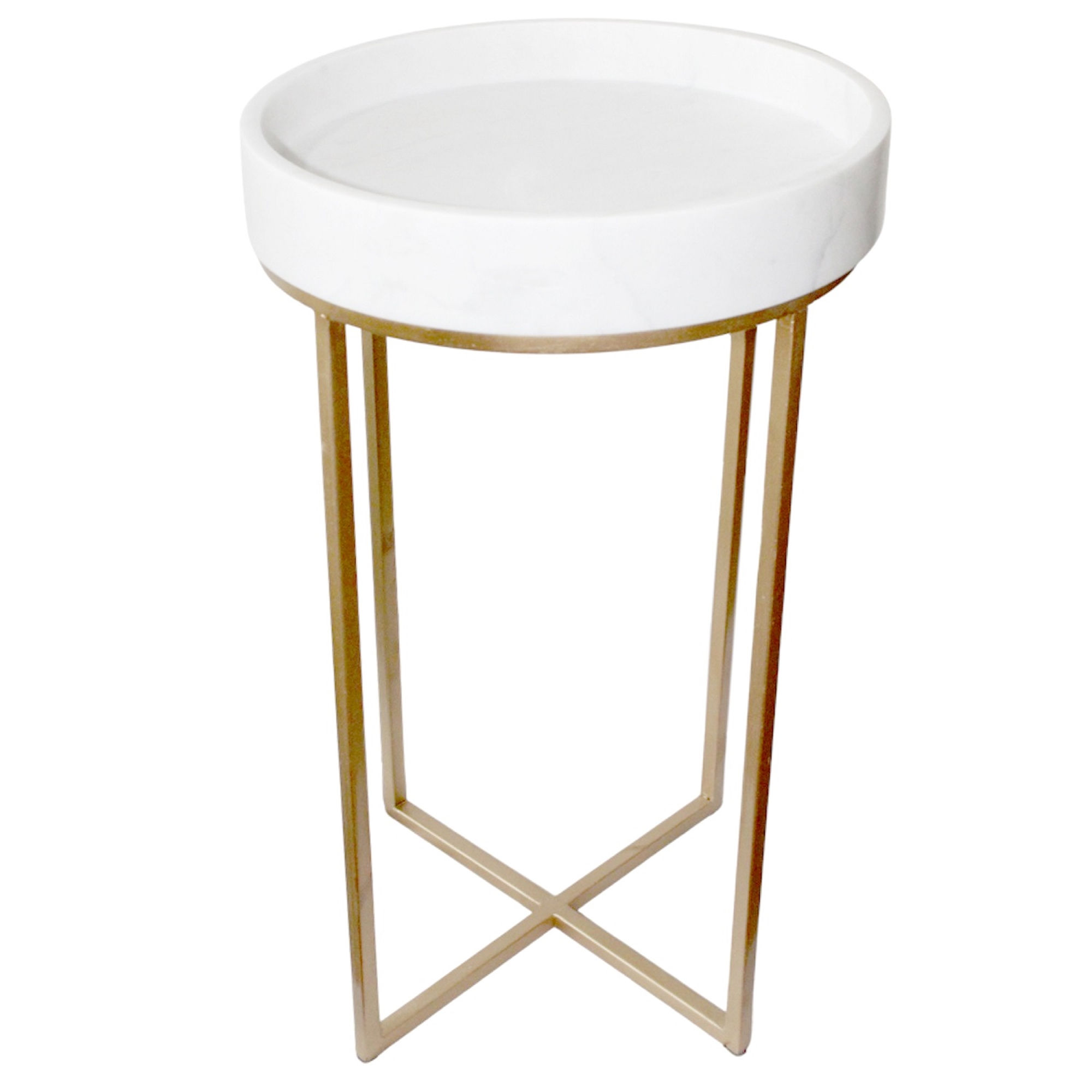 WHITE MARBLE END TABLE W/ANTIQUE GOLD FINISH
