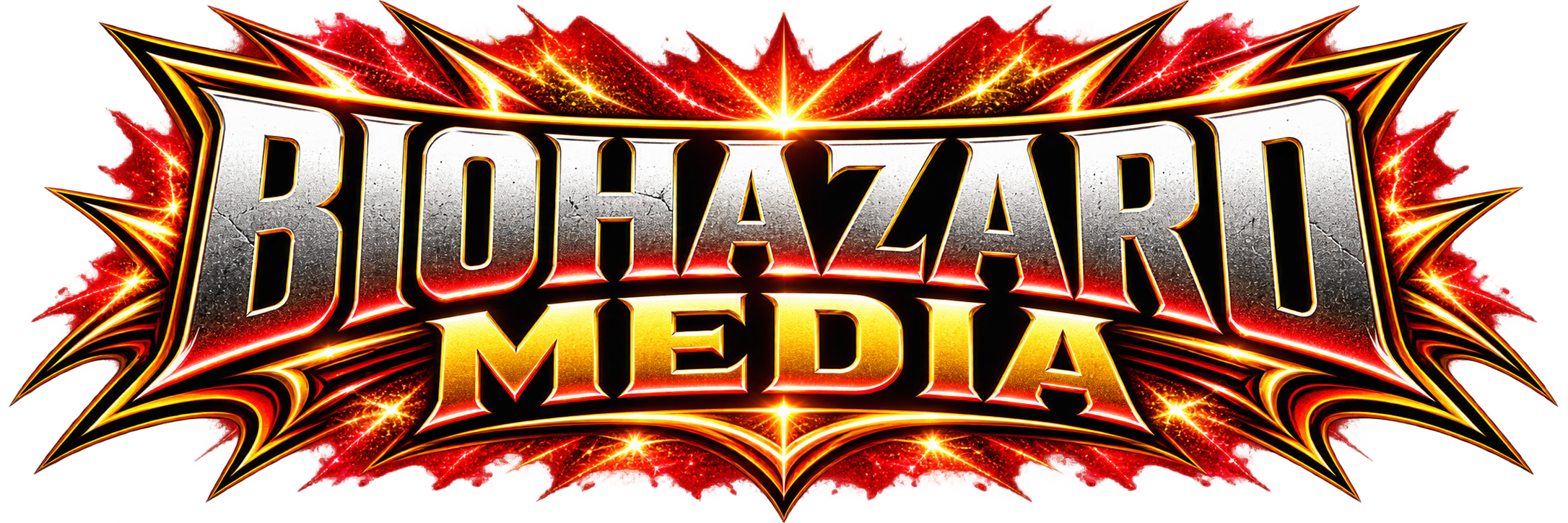 Biohazard Media metallic red and gold logo