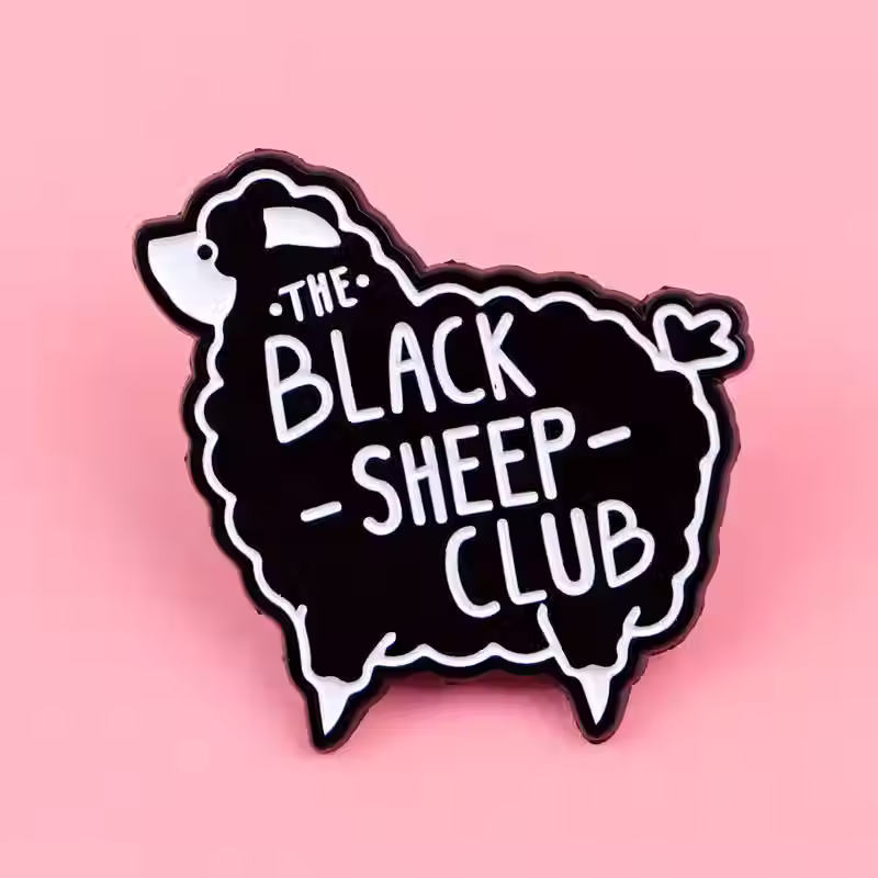 The Black Sheep Club Enamel Pin on pink background
