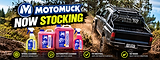 Shores NZ Fabrication is now stocking Motomuck vehicle cleaning products in Henderson, West Auckland. Promotional banner featuring Tim's customised Toyota Hilux 4WD alongside Motomuck Automotive Cleaner in 1L, 5L and 20L sizes, and Wheelmuck+ Brake Dust Wheel Cleaner 750ml. The NZ-made, pH-neutral cleaning range is designed for 4WDs, race cars, utes, trucks and everyday vehicles.