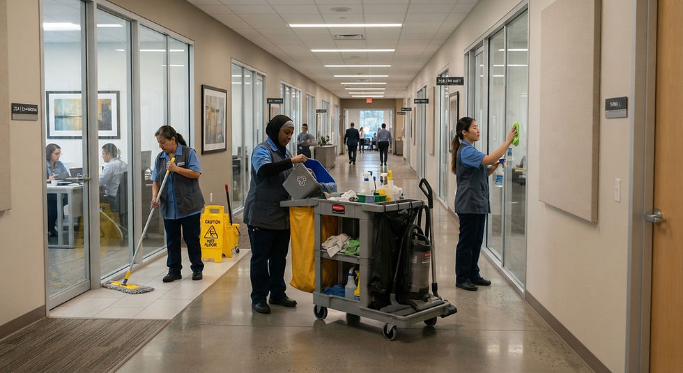 an office hallway with janitress