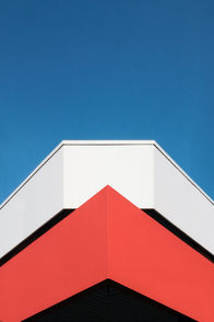 Abstract architectural photography in blue red green white black pink yellow