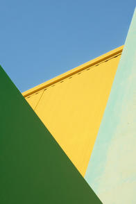 Abstract architectural photography in blue green yellow