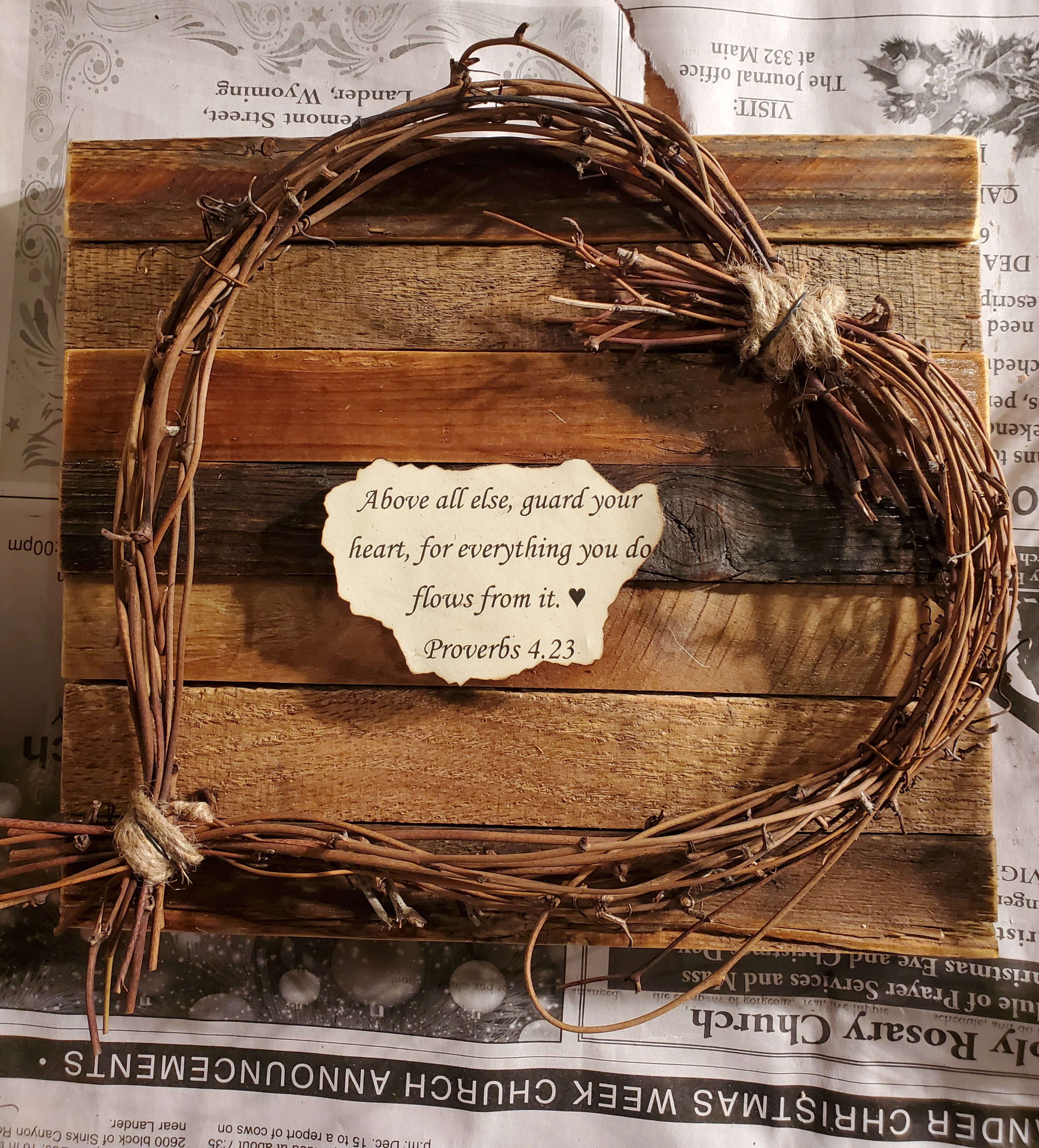 Proverbs Heart on reclaimed wood 9×9