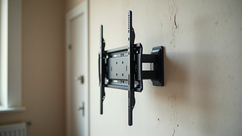 Close-up view of a TV wall mount bracket being installed on drywall