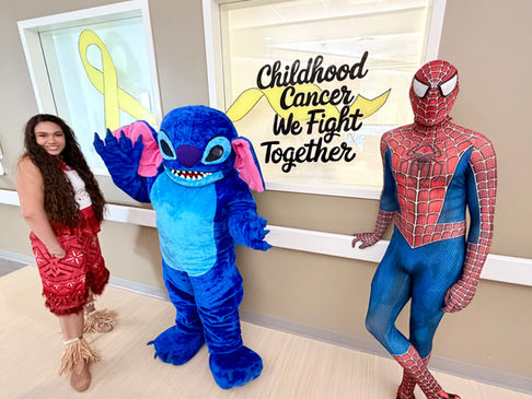 Moana, Spider-Man and Stitch help give out Comfort Build-a-Bags during Childhood Cancer Awareness Month: