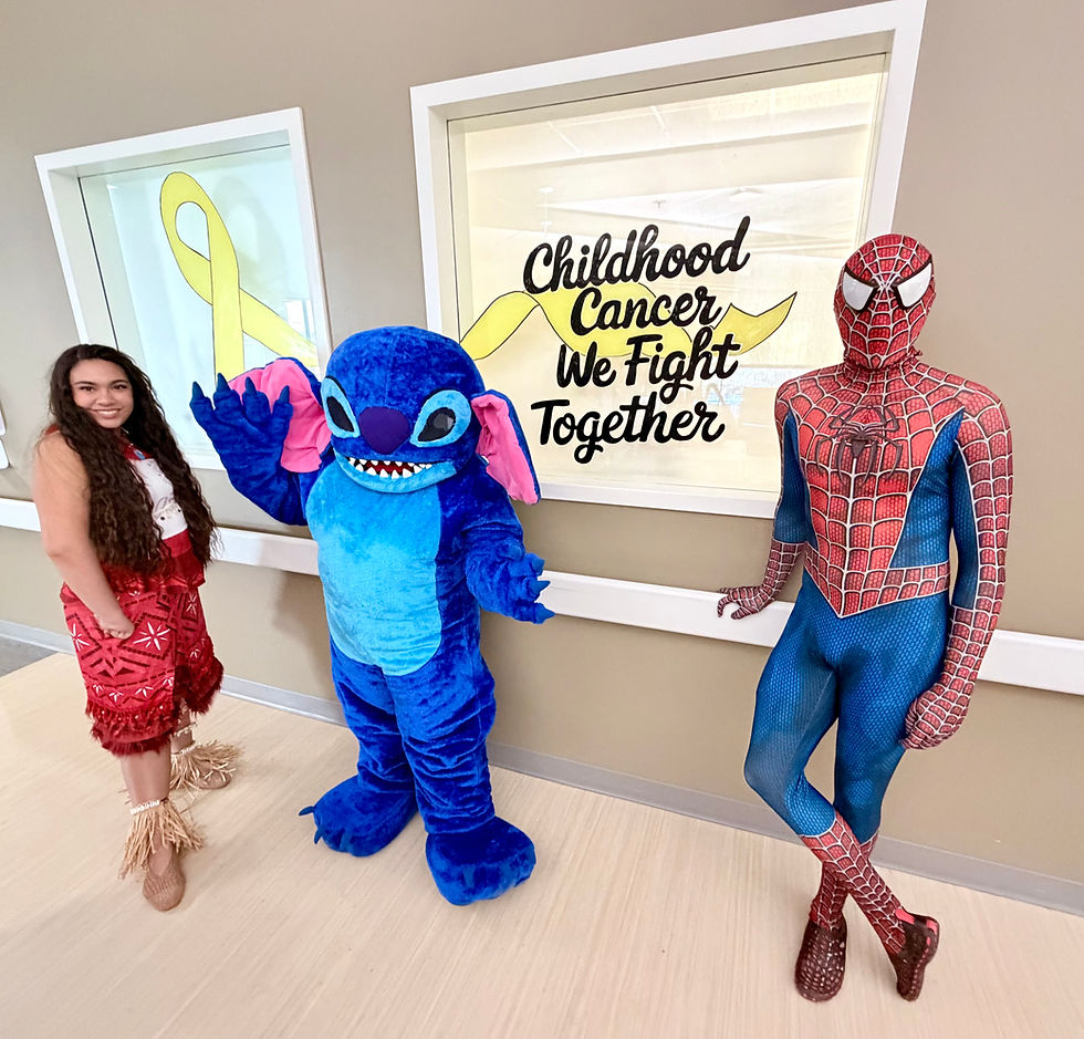 Moana, Spider-Man and Stitch help give out Comfort Build-a-Bags during Childhood Cancer Awareness Month: