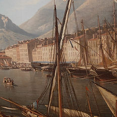 Peinture du port ancien de Toulon illustrant la vie maritime d’autrefois