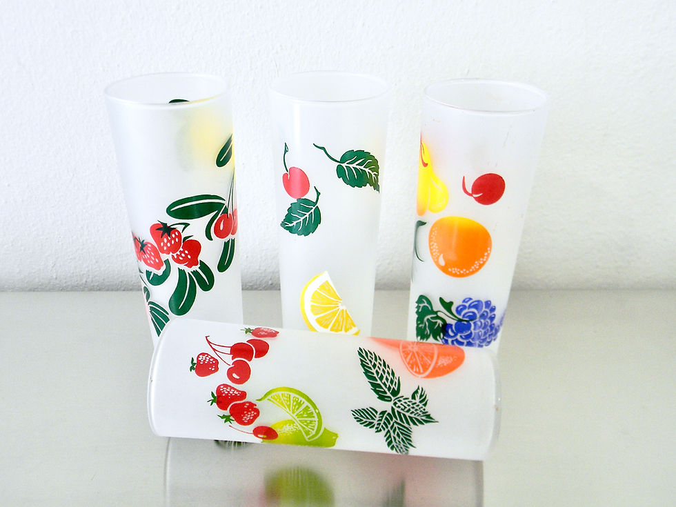 Thumbnail: Vintage Federal Glass MCM Set of 4 Tom Collins Frosted Fruit Salad Glasses
