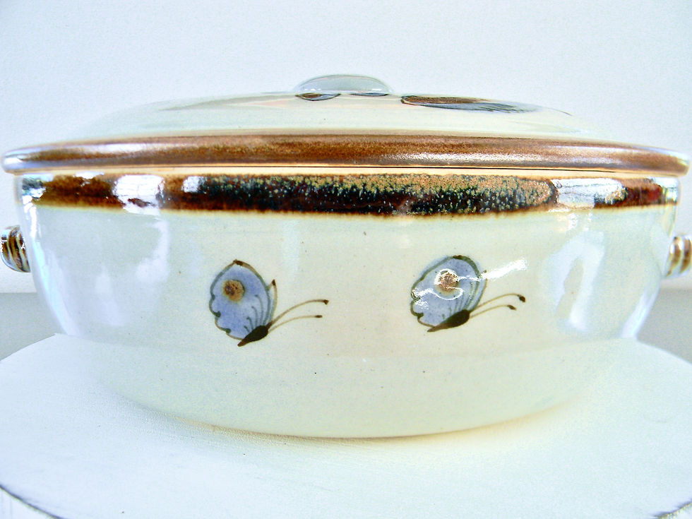 Thumbnail: Vintage 60s El Palomar Large Covered Glazed Stoneware Casserole Dish