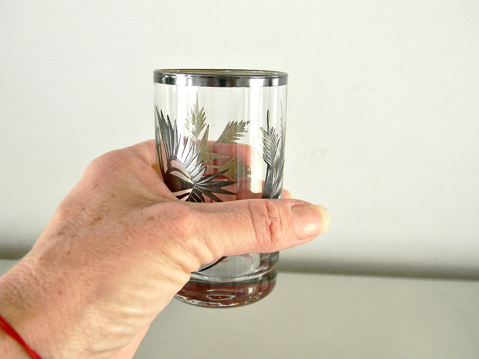 Thumbnail: Pair of Vintage Mid Century Sterling Overlay Peruvian Handicraft Glasses
