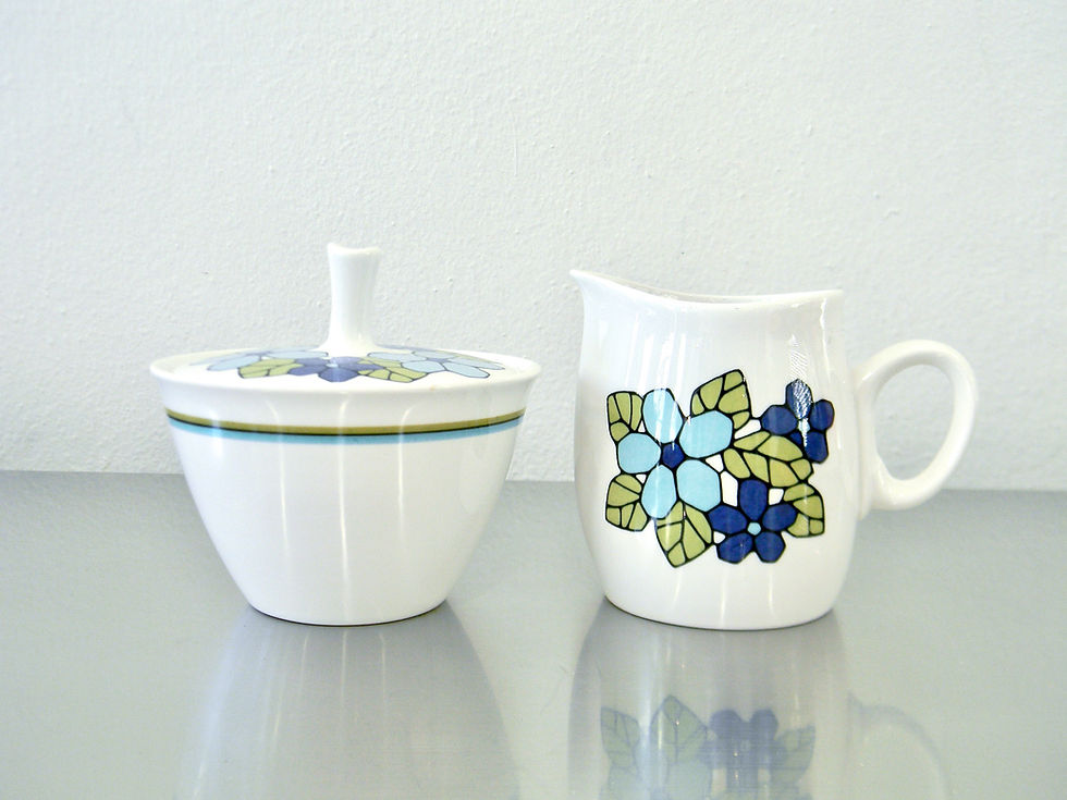 Thumbnail: Vintage 60s Franciscan Cantata Pattern Creamer and Lidded Sugar Bowl