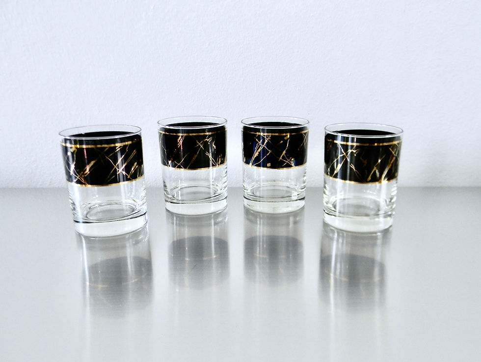 Thumbnail: Set of 4 Vintage Georges Briard 80s Black and 22K Rocks Glasses