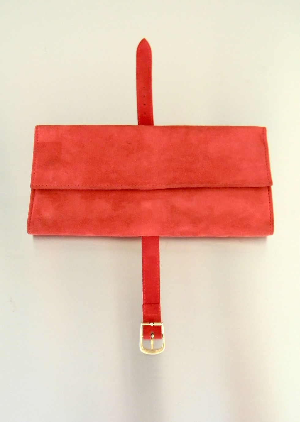 Thumbnail: New Old Stock Retro 50s Mid Century Red Suede Austrian Travel Jewelry Roll