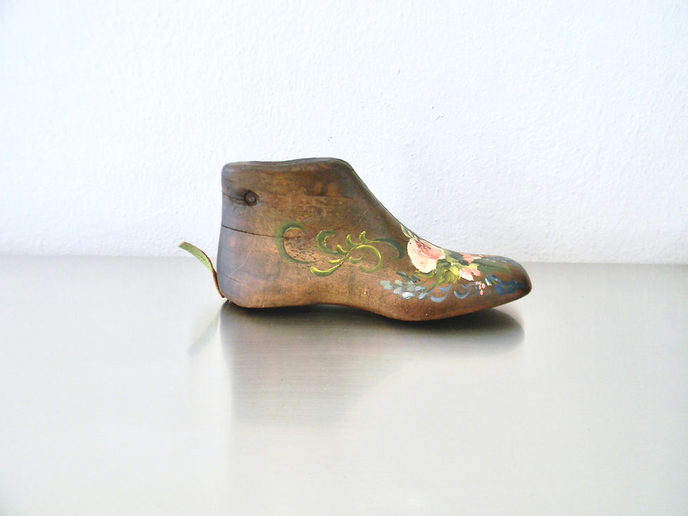 Thumbnail: Antique Hand Painted Wood Childs' Shoe Last With Floral Motif