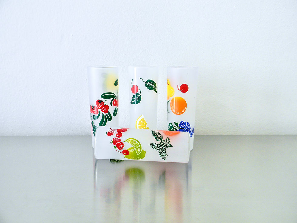 Thumbnail: Vintage Federal Glass MCM Set of 4 Tom Collins Frosted Fruit Salad Glasses